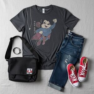 Vintage Look Body Rags Super-Mickey Mouse Japanese Script Graphic T-Shirt Medium